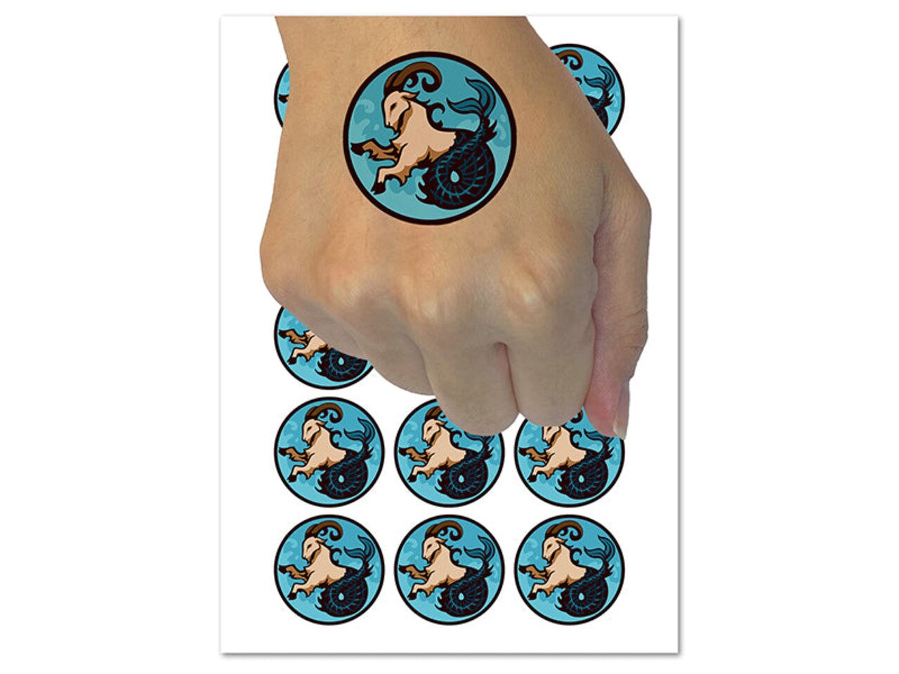 Capricorn Sea Goat Mythical Creature Temporary Tattoo Water Resistant Fake Body Art Set Collection (1 Sheet)